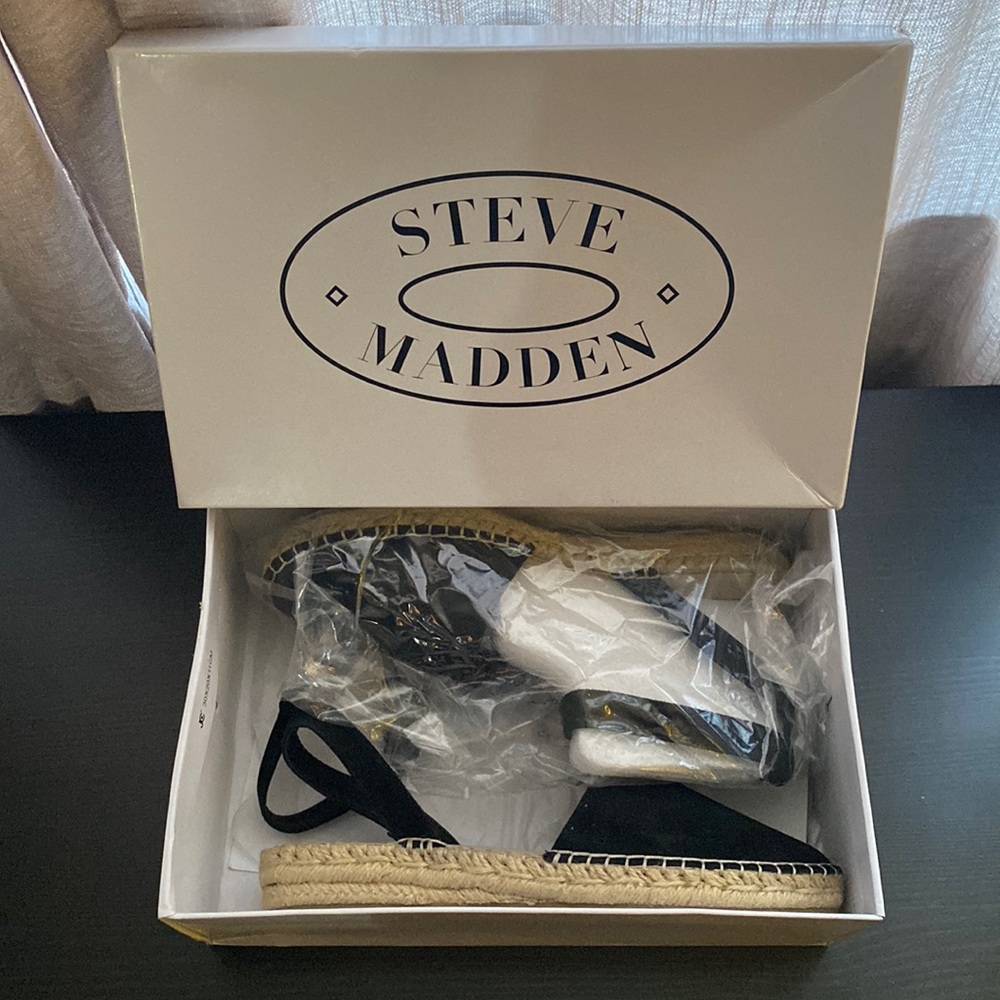 Steve Madden LESKO Espadrille Black Suede Flats